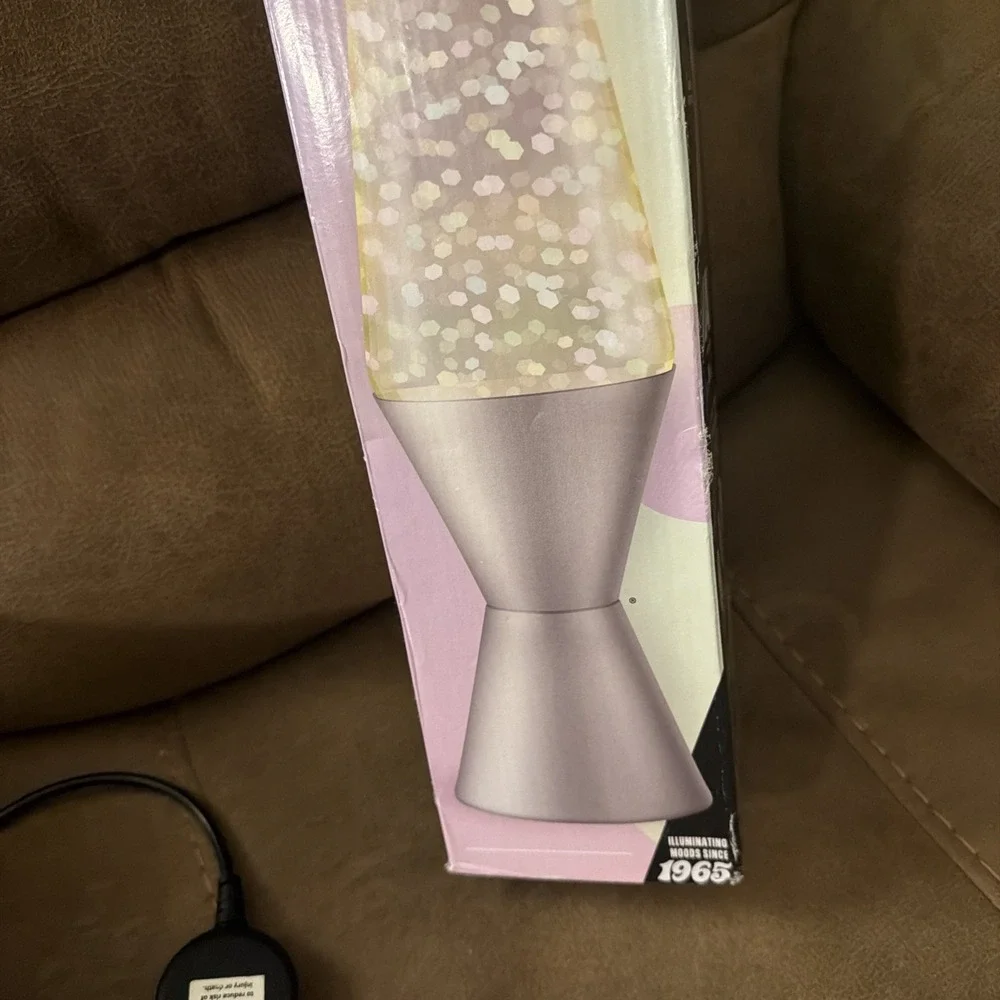 Original LAVA Lamp Silver Base Multi Glitter Swirl Motion 14.5